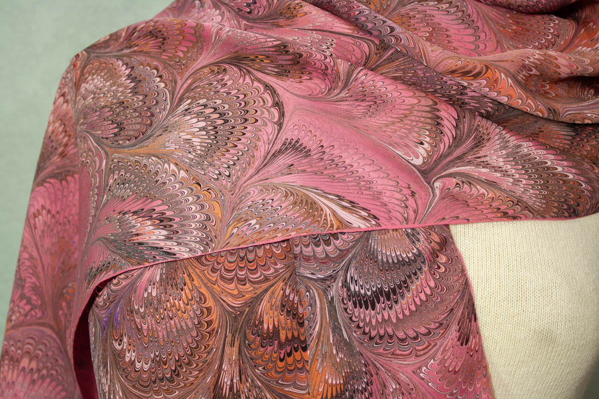 Rose Pink and Gold Scarf in Brocade Silk