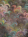 Large hand marbled charmeuse silk fabric, black