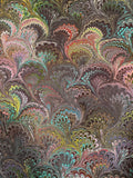 Large hand marbled charmeuse silk fabric, black