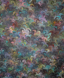 Large hand marbled charmeuse silk fabric, black