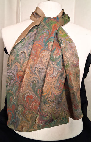 Scarf, tan medium weight silk rectangle 11"x53"