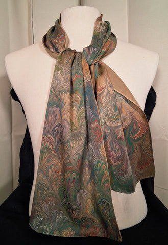 Scarf, tan medium weight silk rectangle 11"x53"