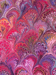 Large hand marbled charmeuse silk fabric, burgundy