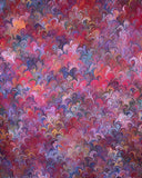 Large hand marbled charmeuse silk fabric, burgundy