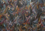 Large hand marbled charmeuse silk fabric, black