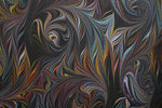 Large hand marbled charmeuse silk fabric, black
