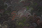 Large hand marbled charmeuse silk fabric, black