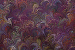 Large hand marbled charmeuse silk fabric, purple