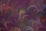 Large hand marbled charmeuse silk fabric, purple