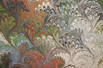 Large hand marbled charmeuse silk fabric, ecru