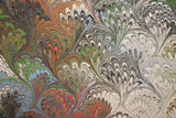Large hand marbled charmeuse silk fabric, ecru