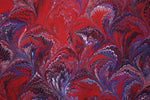 Large hand marbled charmeuse silk fabric, red