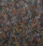 Large hand marbled charmeuse silk fabric, black