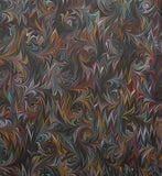 Large hand marbled charmeuse silk fabric, black