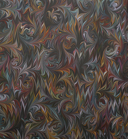 Large hand marbled charmeuse silk fabric, black