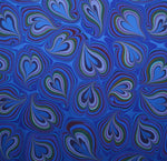 Large hand marbled charmeuse silk fabric, blue
