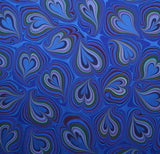 Large hand marbled charmeuse silk fabric, blue