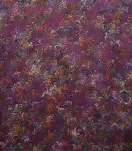 Large hand marbled charmeuse silk fabric, purple