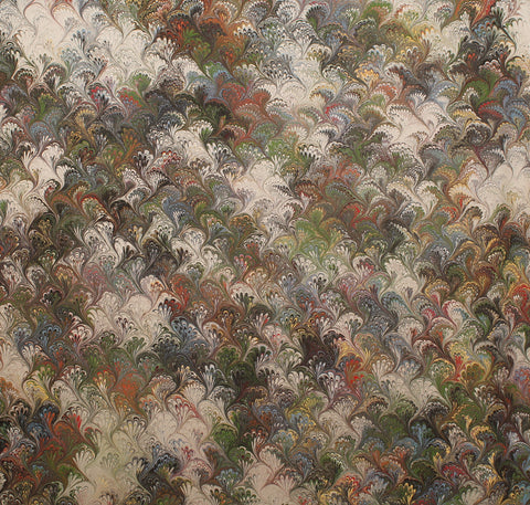 Large hand marbled charmeuse silk fabric, ecru