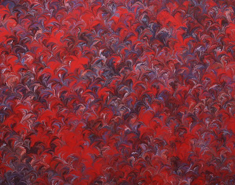 Large hand marbled charmeuse silk fabric, red